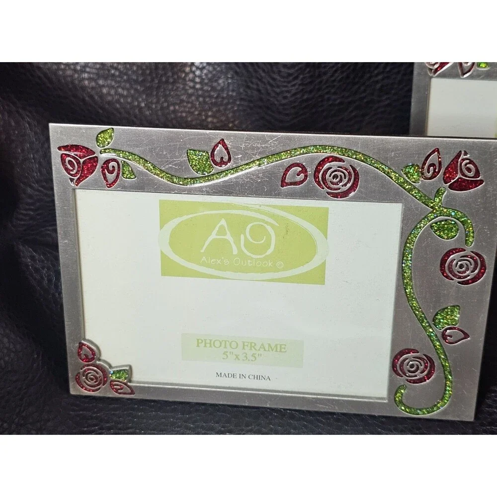 Pair Of Vintage Y2K Cottagecore Alex's Outlook  Metal Frames Rose Glitter Vine